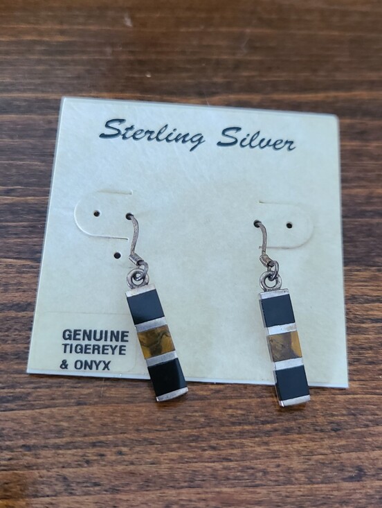 None Jewelry - Tigers Eye and Onyx Sterling Earrings